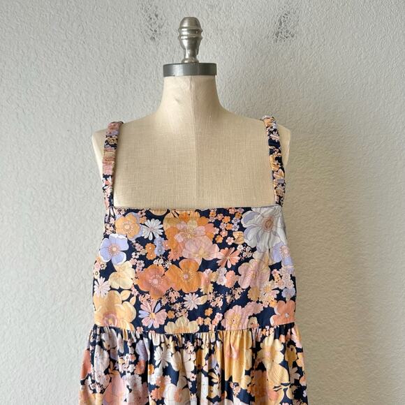 FREE PEOPLE Park Slope Maxi Dress Orange Floral Tiered Swing Boho Fairy - Picture 4 of 14